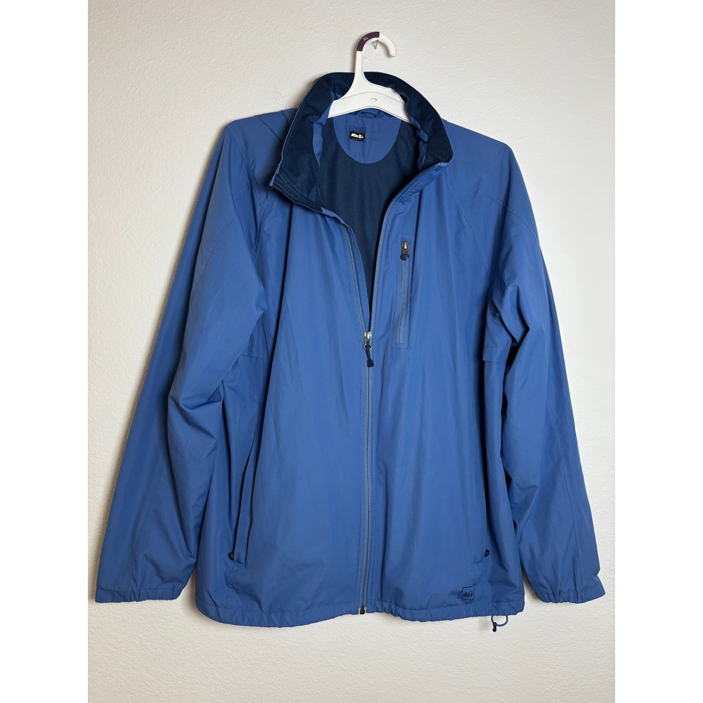 REI Co-op Mens Blue Hooded Windbreaker Jacket Full‎ Zip Ripstop XL